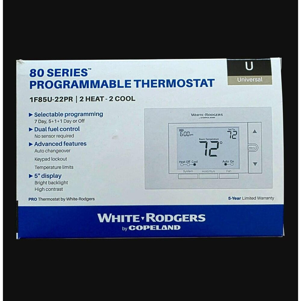 White-Rodgers Programmable Thermostat Universal 80 Series 1F85U-22PR Heat/Cool